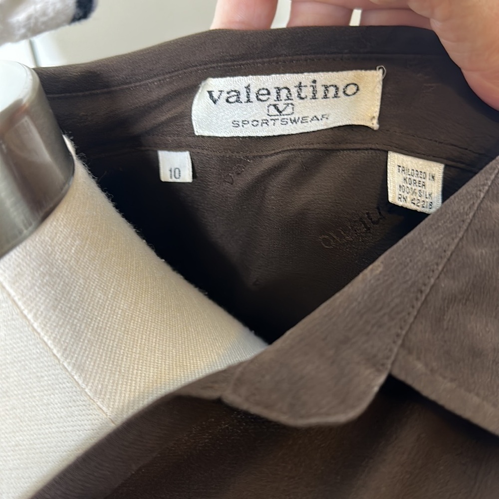 Vintage Valentino Silk Logo Embossed Bubble Sleeve Blouse Sz10 - Picture 11 of 12